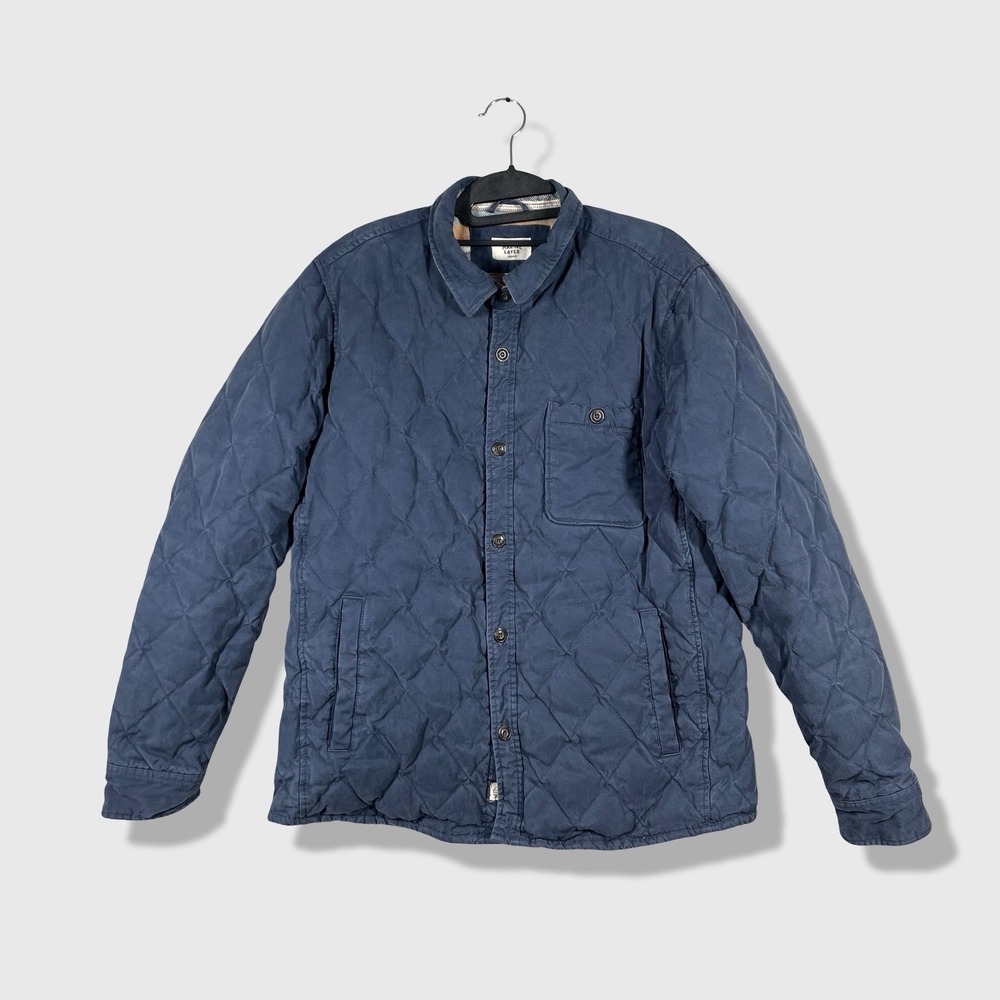 Marine Layer Quilted Down Shirt Jacket Mens Medium Blue Gorpcore Coastal Rugged